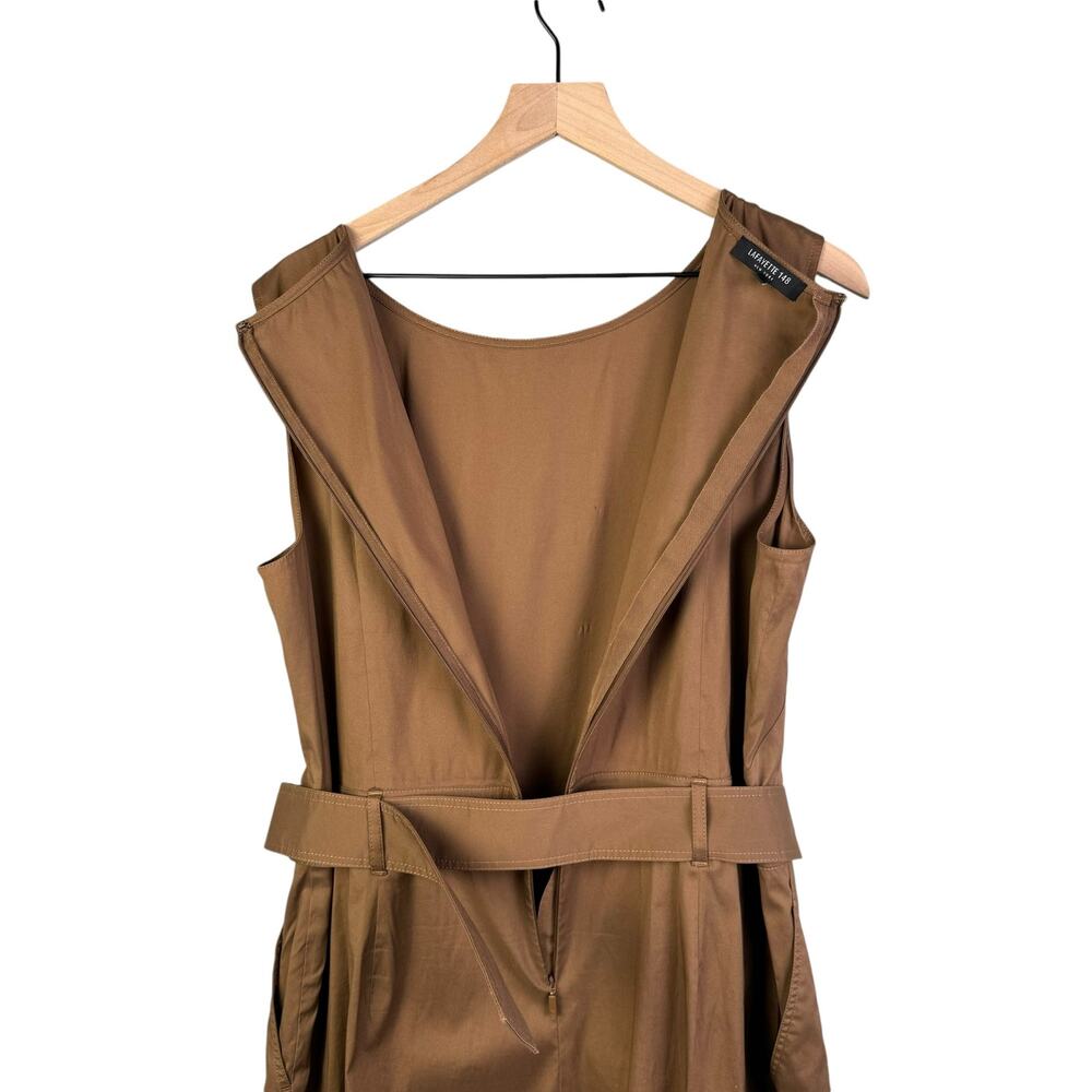Lafayette 148 Aurthur Sleeveless Belted Stretch Cotton Jumpsuit Acorn Wide Leg - Picture 9 of 13